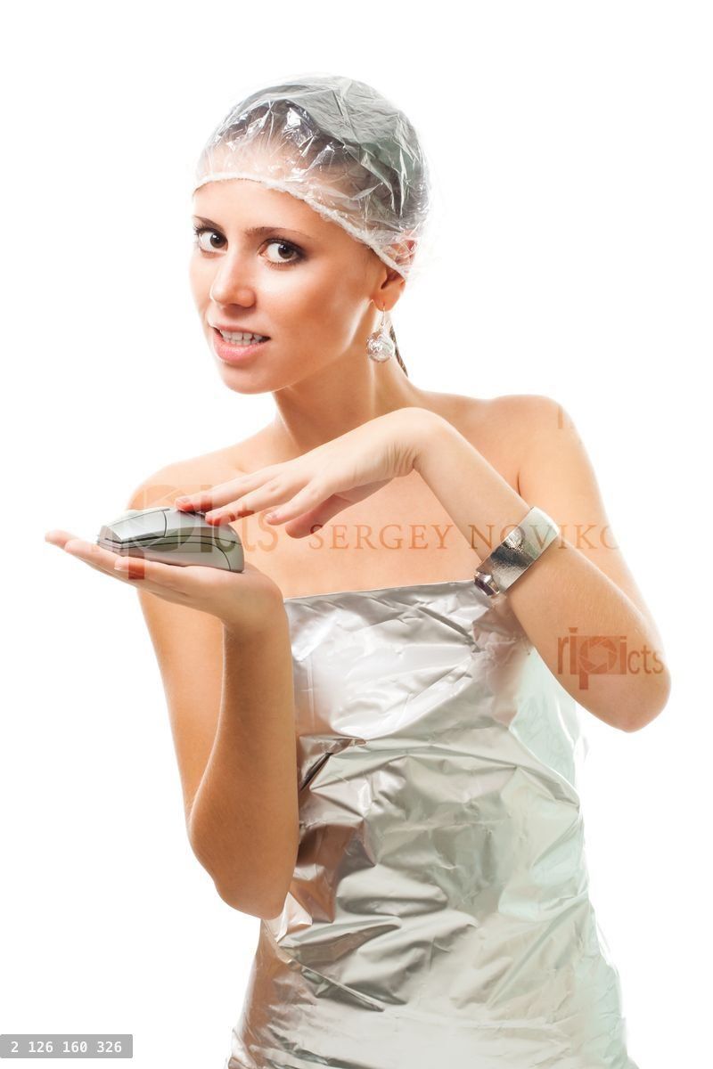 Futuristic cyber woman with computer mouse