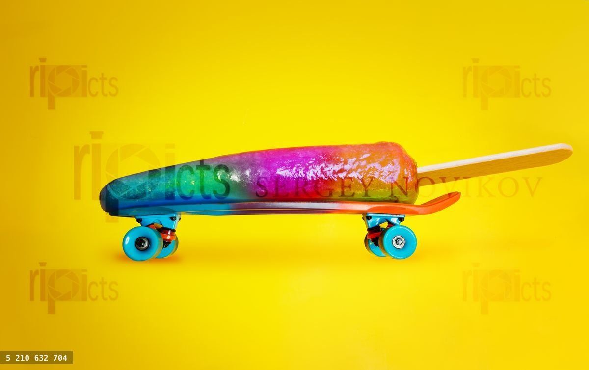 Fun summer concept ice cream on skateboard