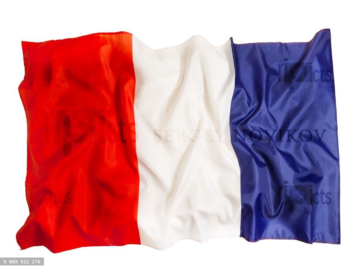 French flag of silk waving on white background