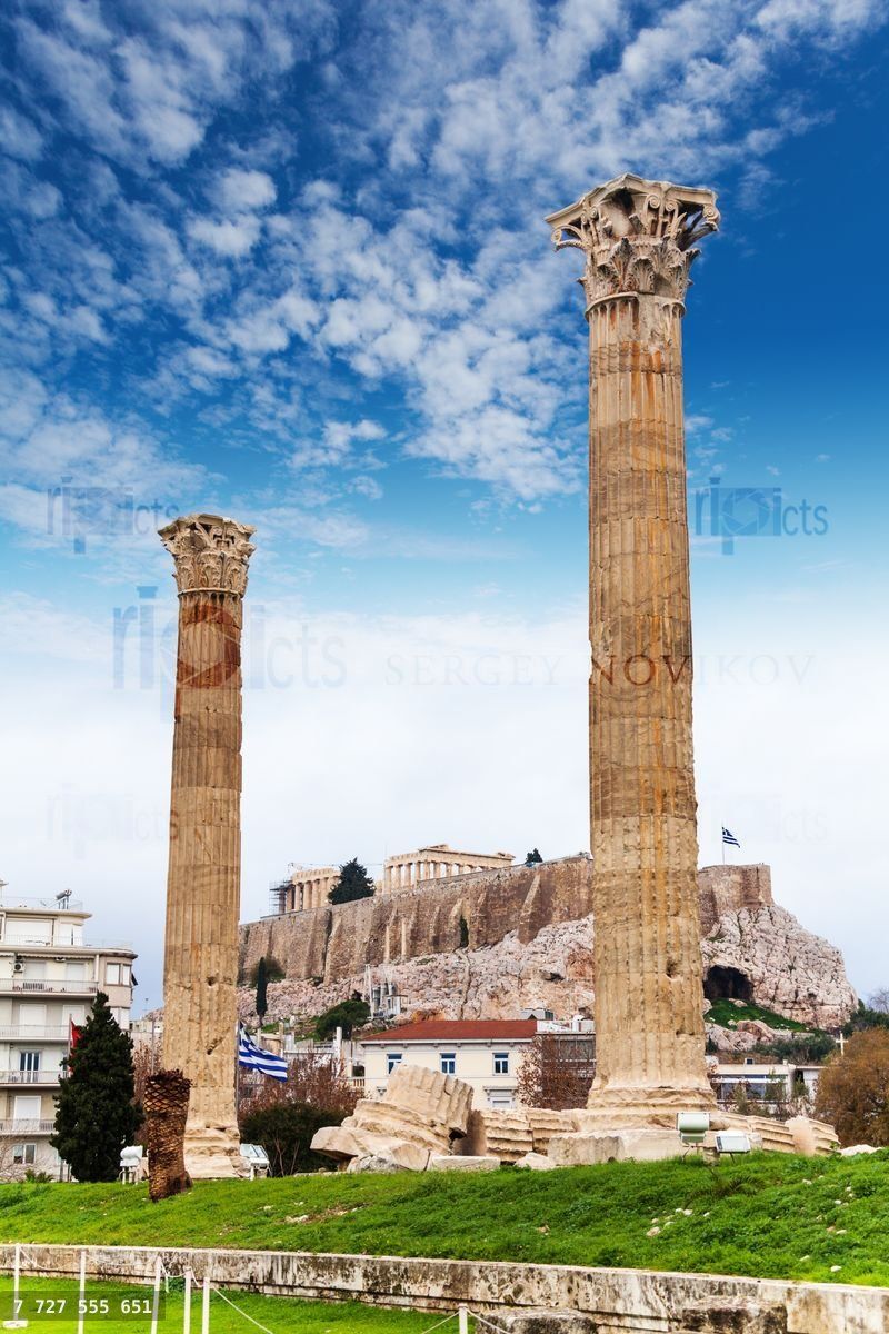 Zeus temple columns and Acropolis Athens, Greece