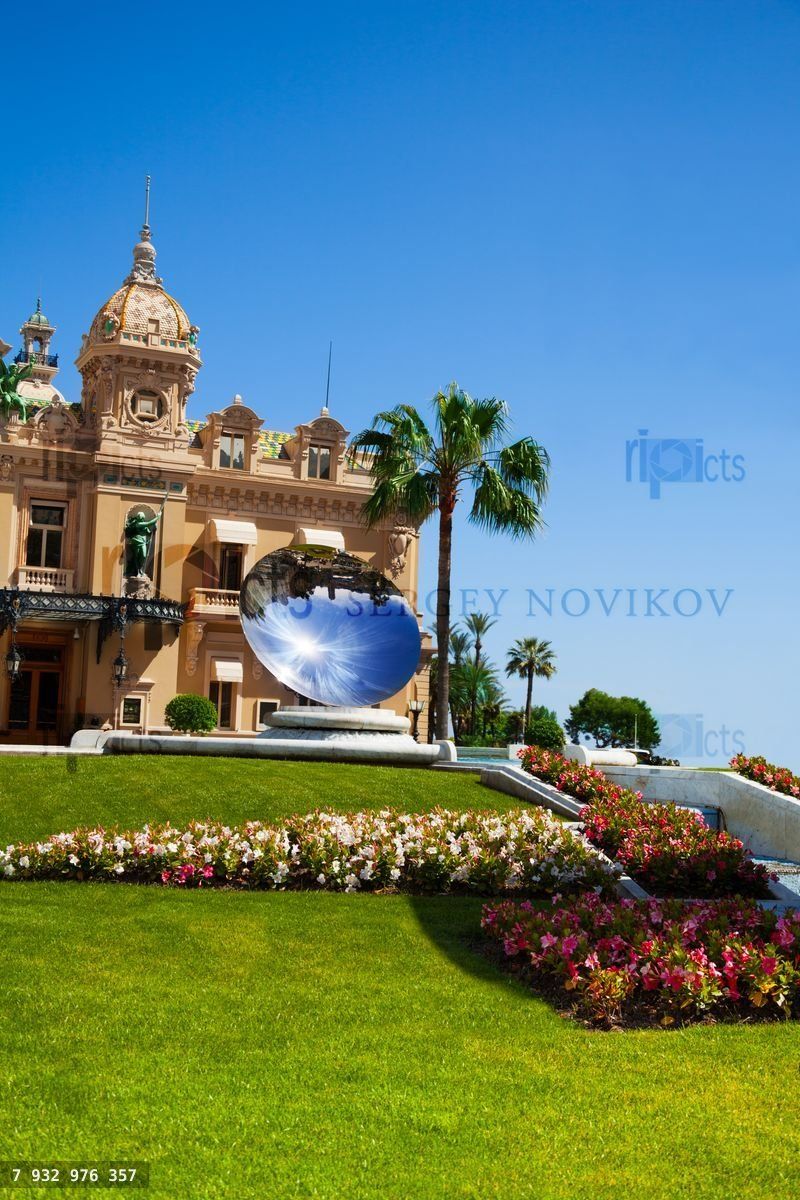 Casino facade and mirror dish monument in Monaco,