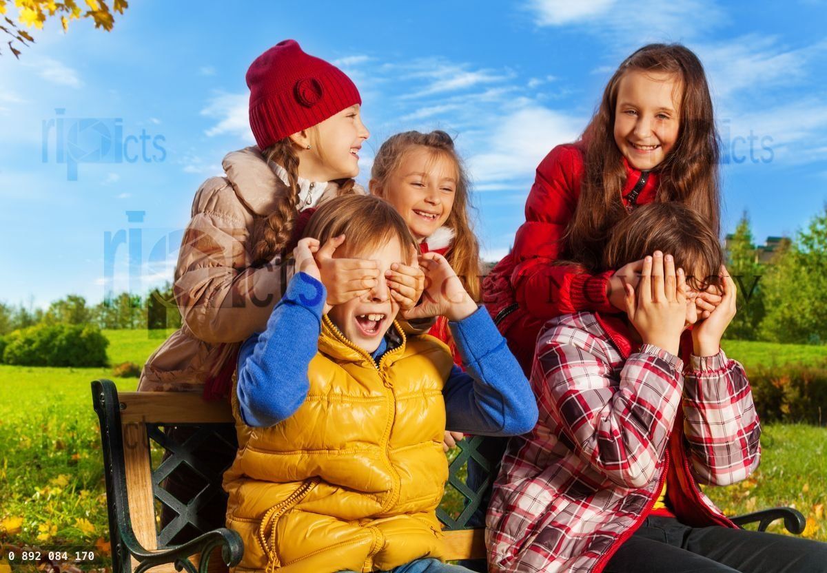 Group of birls surprising boys