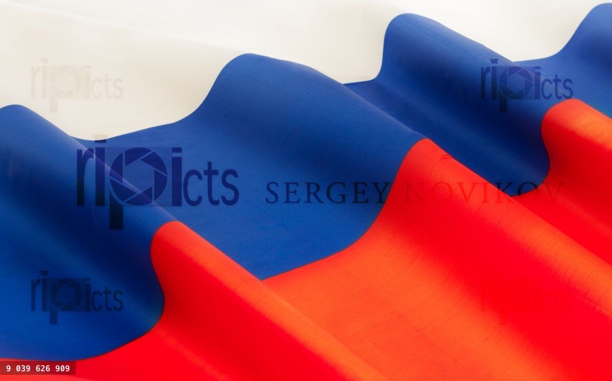 Full framed Russian Federation silky ruffled flag