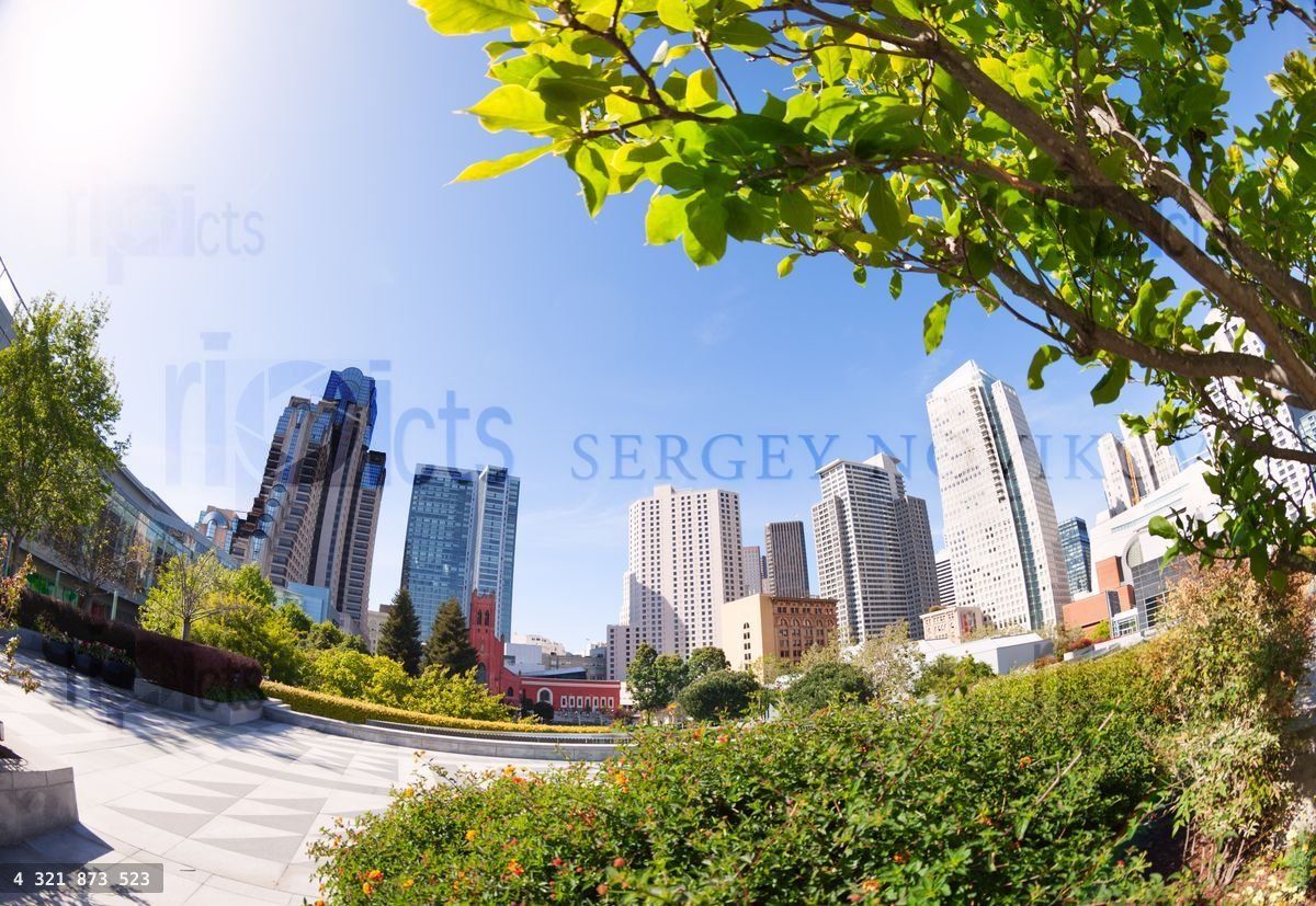 Yerba Buena Gardens park during summer sunny day