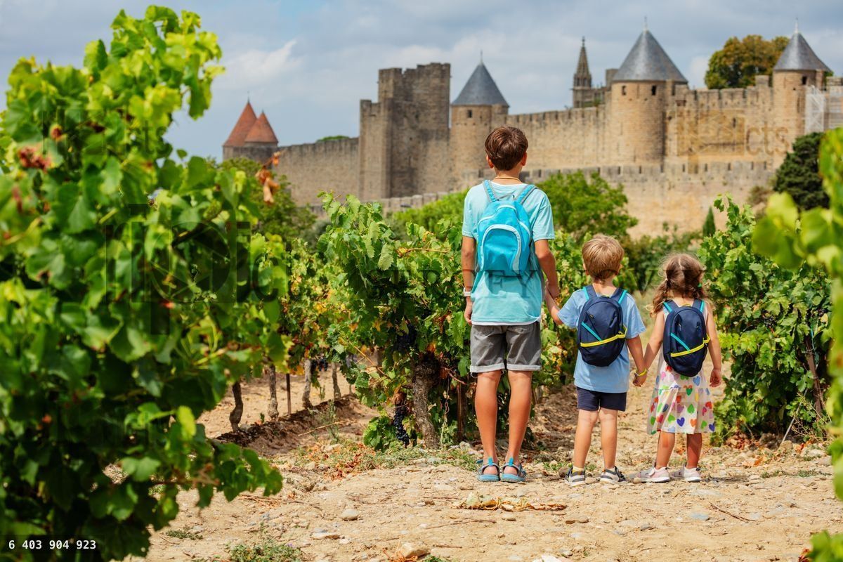 Young explorers ready for Carcassonne castle medieval adventure