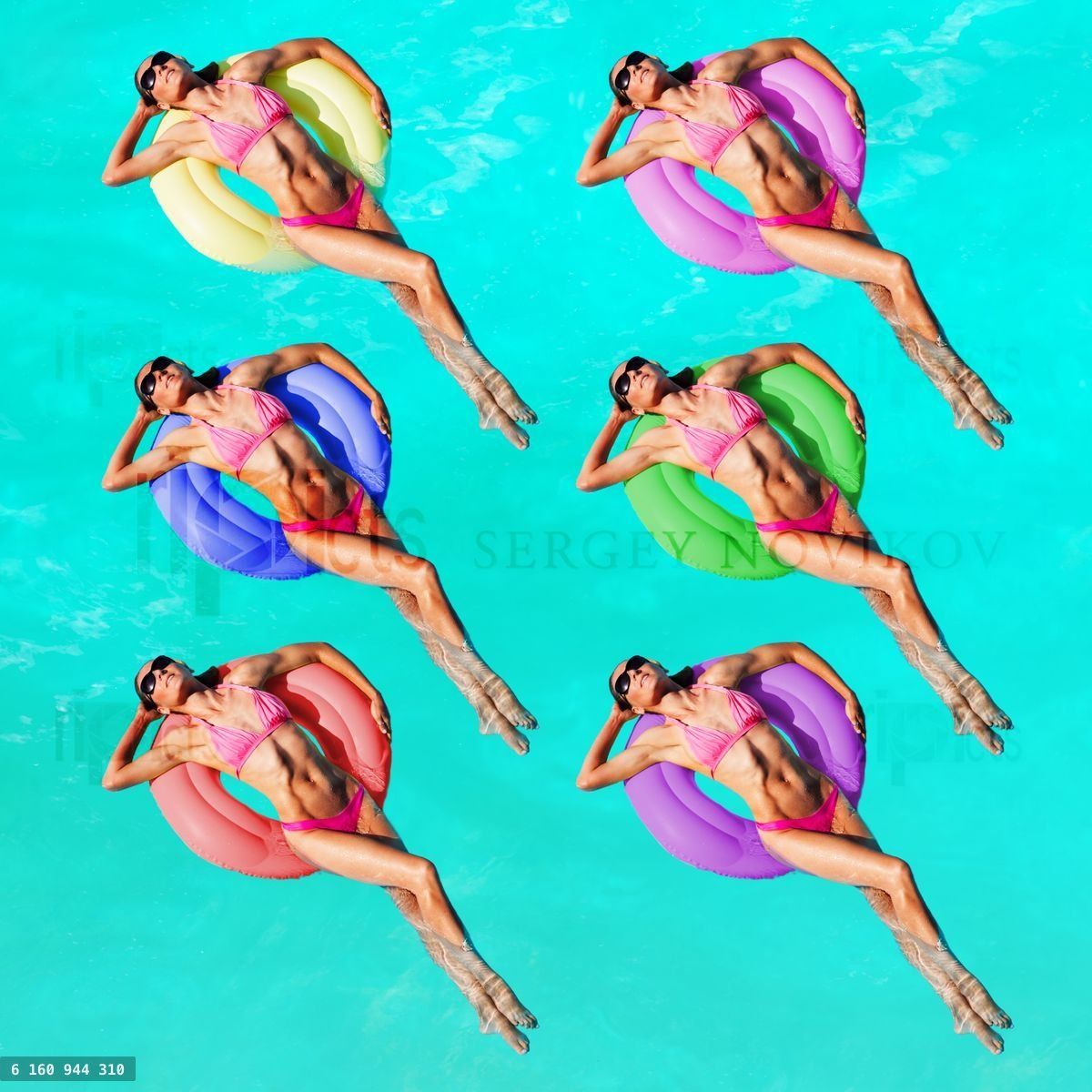 Women with different color buoys swim in the pool