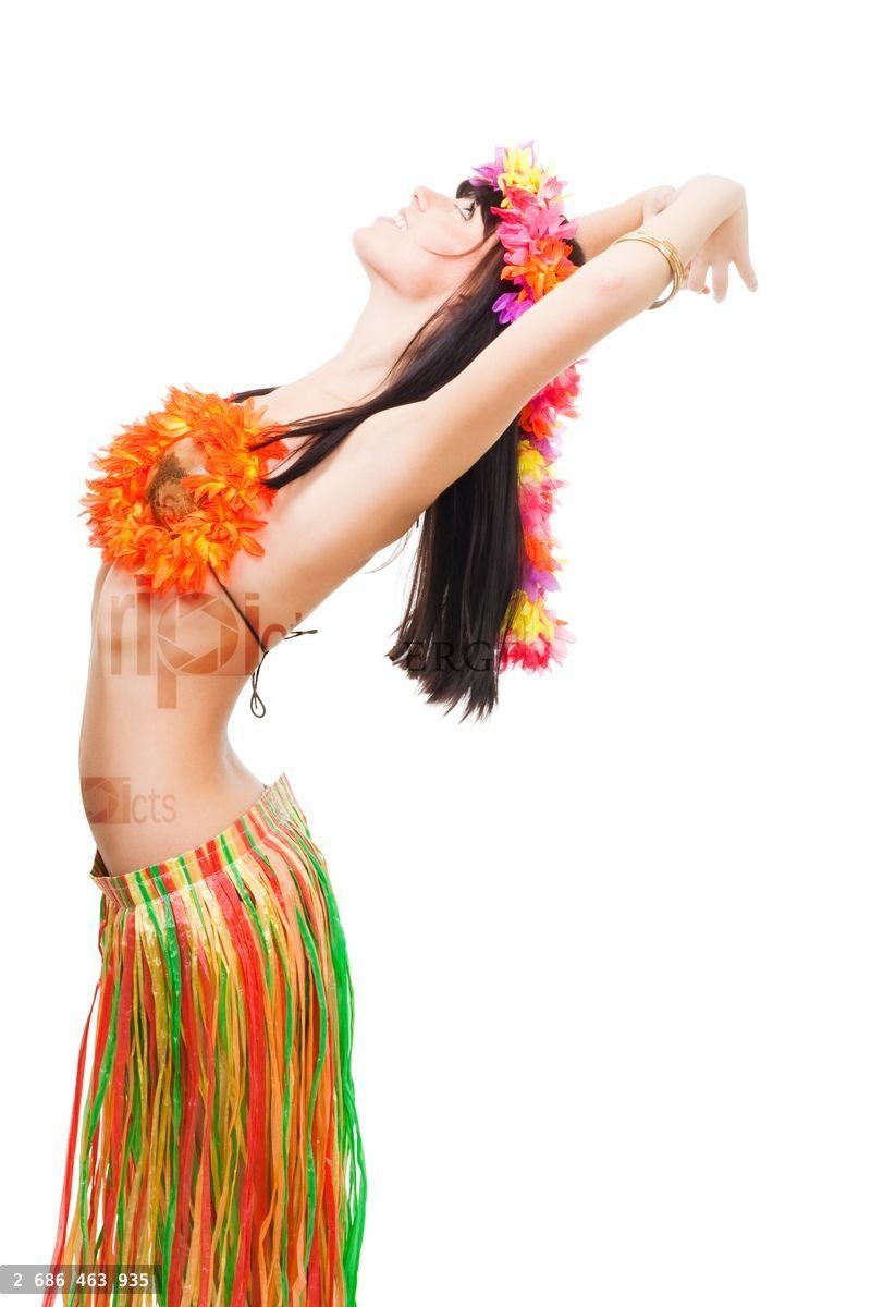 Woman in flowers costume in resting pose