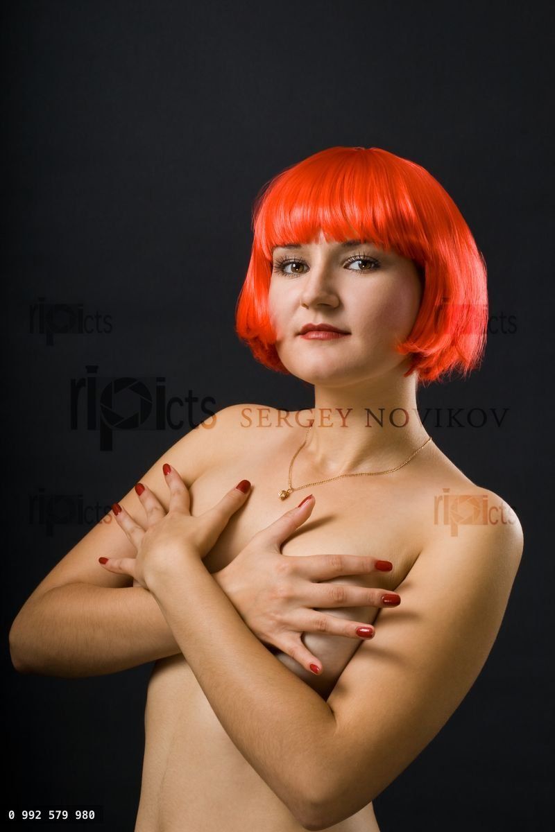 Young naked woman with color hair