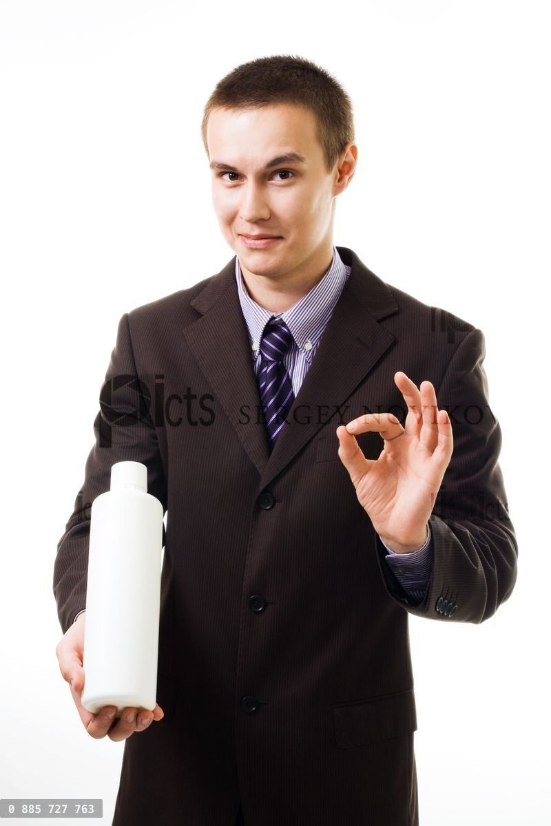 Young businessman advertise new product