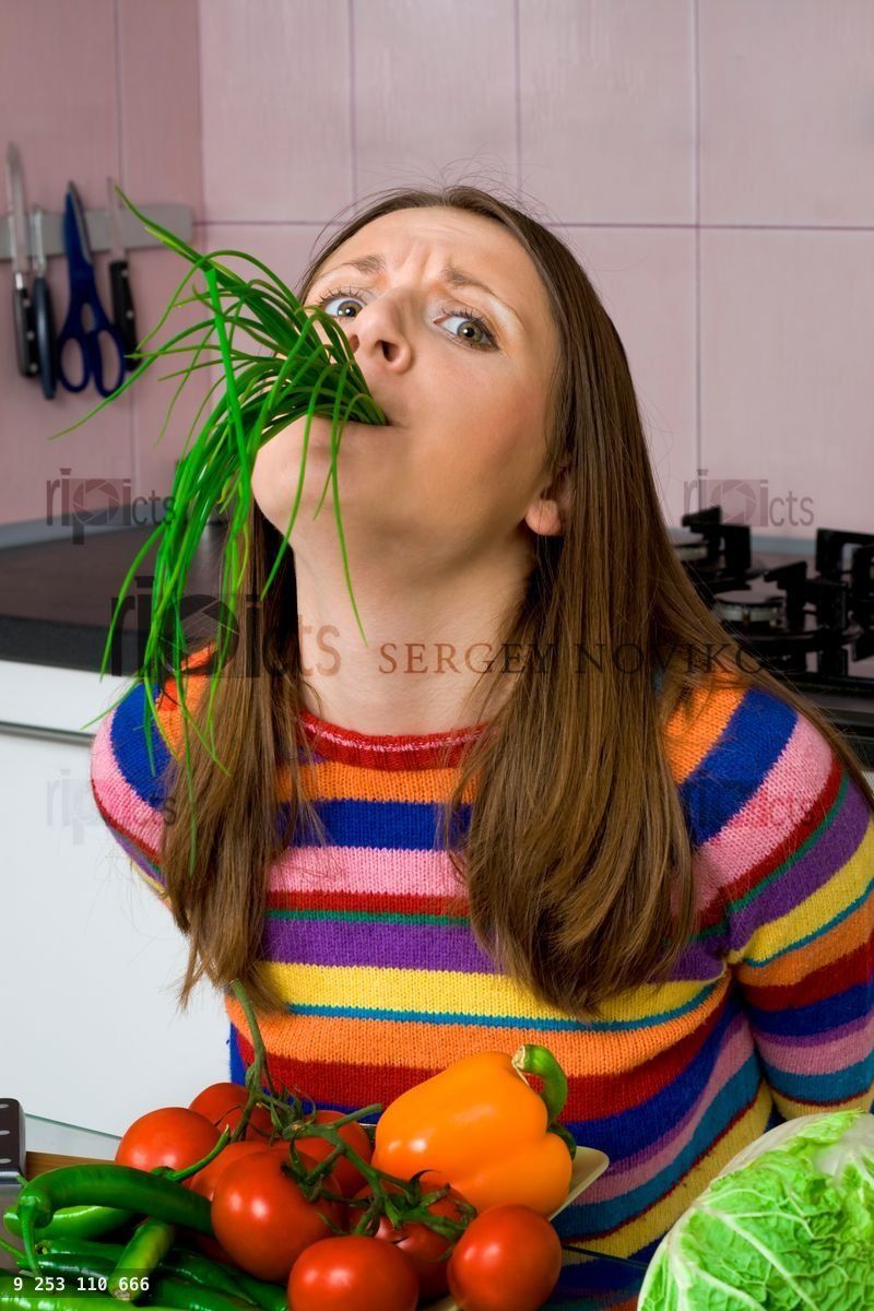 Woman fed up from vegetables