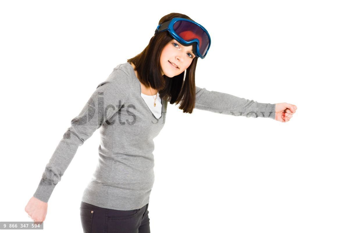 woman pretending to be skier