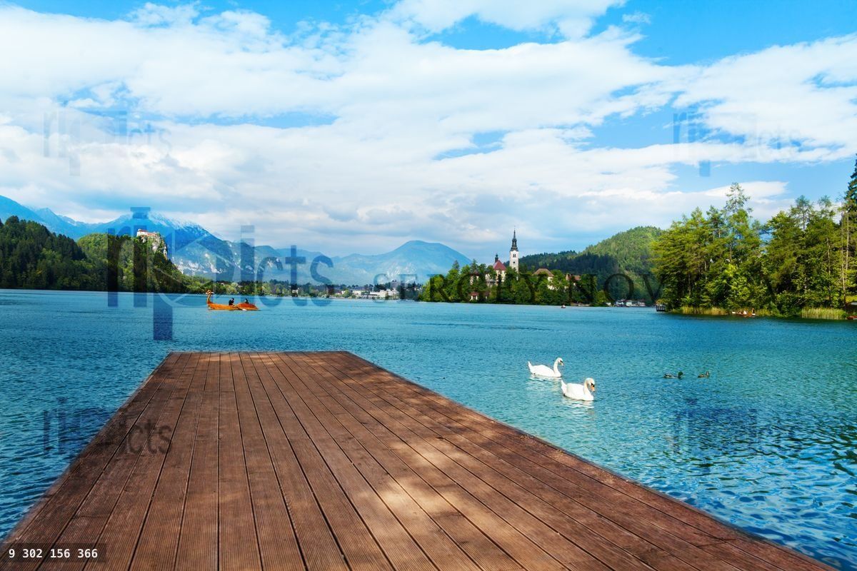 Wood pier on Bled lake