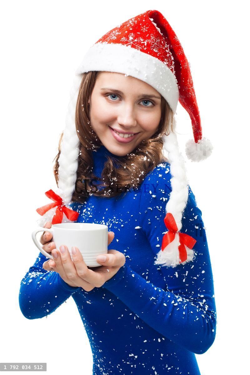 Woman in new year costume on her shoulder