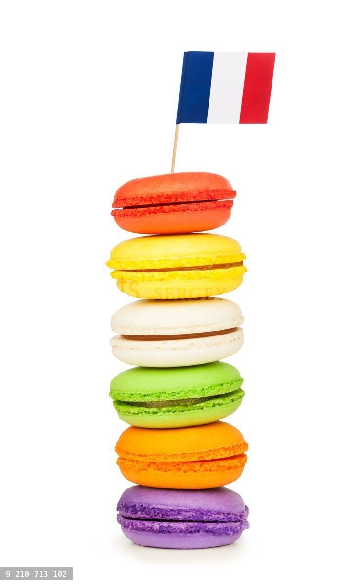 France spirit pile of macarons with French flag