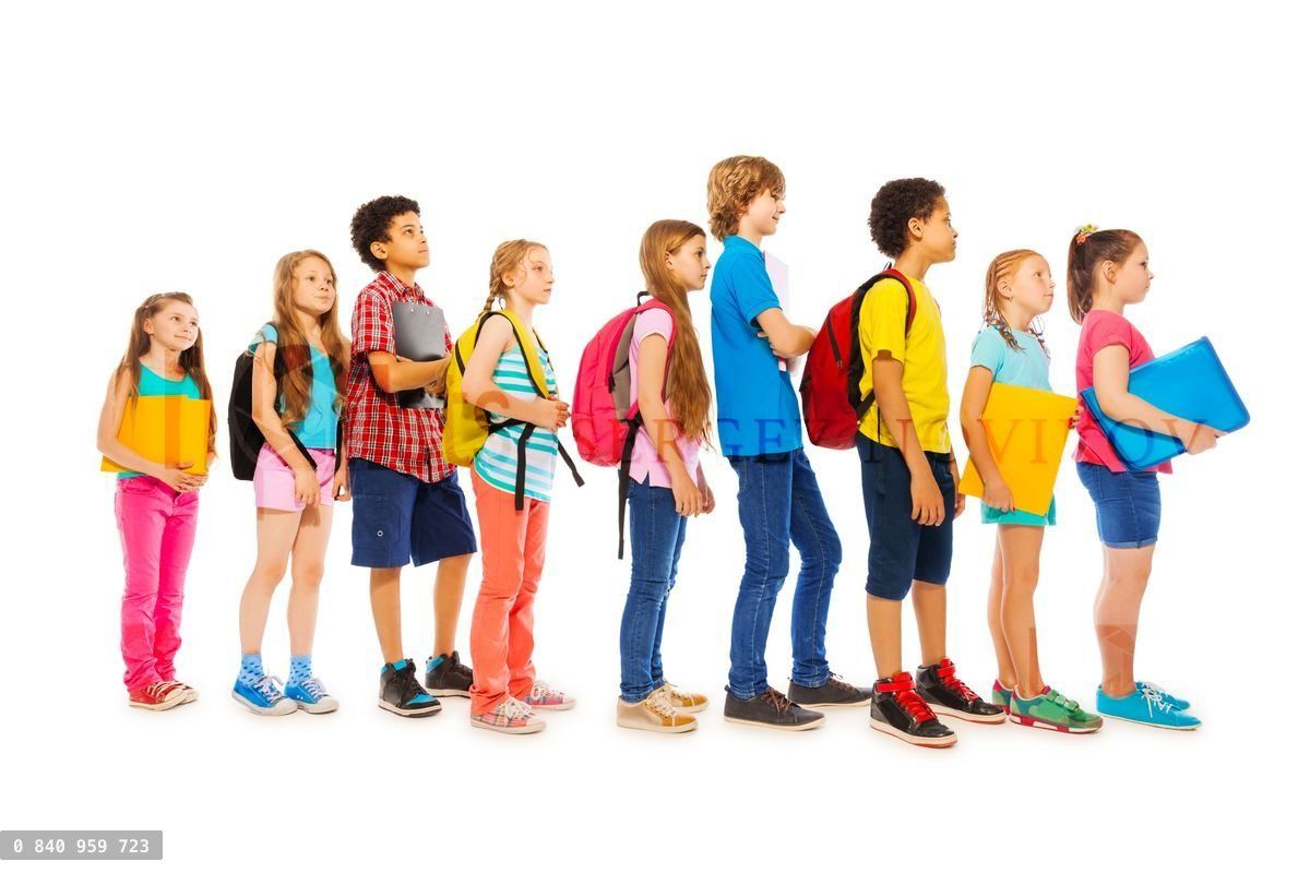 School kids with backpacks and textbooks